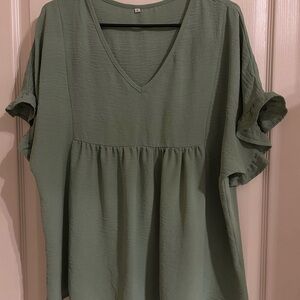 Elegant Olive Ruffle Sleeve Blouse